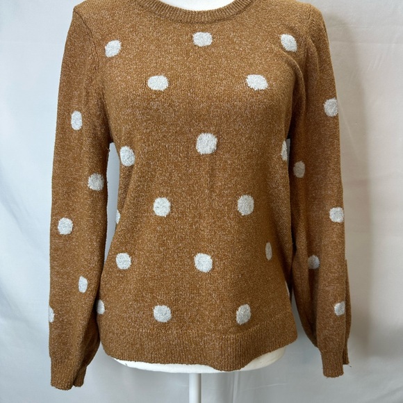 LUCKY BRAND Brown polka dot sweater w/ tie back size M - Picture 2 of 9